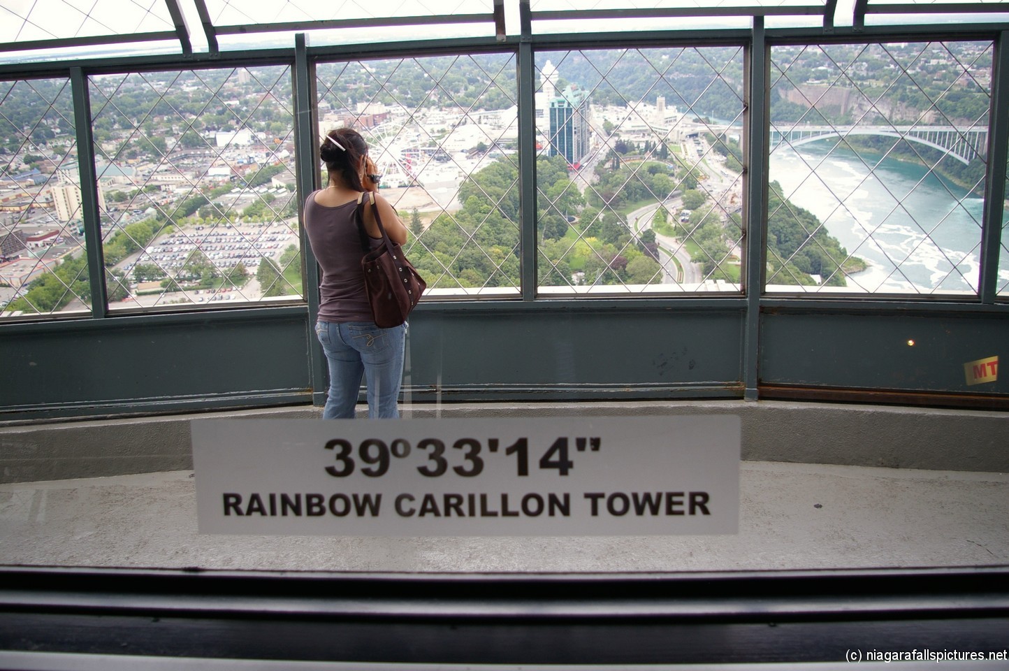 Rainbow Carillon Tower Niagara Falls seen from Skylon Tower.jpg