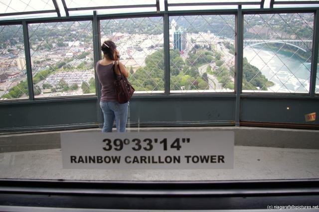 Rainbow Carillon Tower Niagara Falls seen from Skylon Tower.jpg